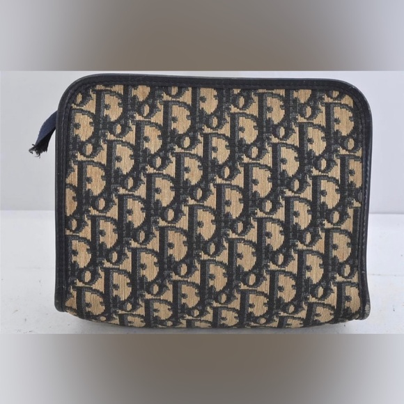 Rare🦄Authentic Christian Dior Trotter Clutch Hand Bag Purse Canvas Leather Blue - Picture 9 of 10